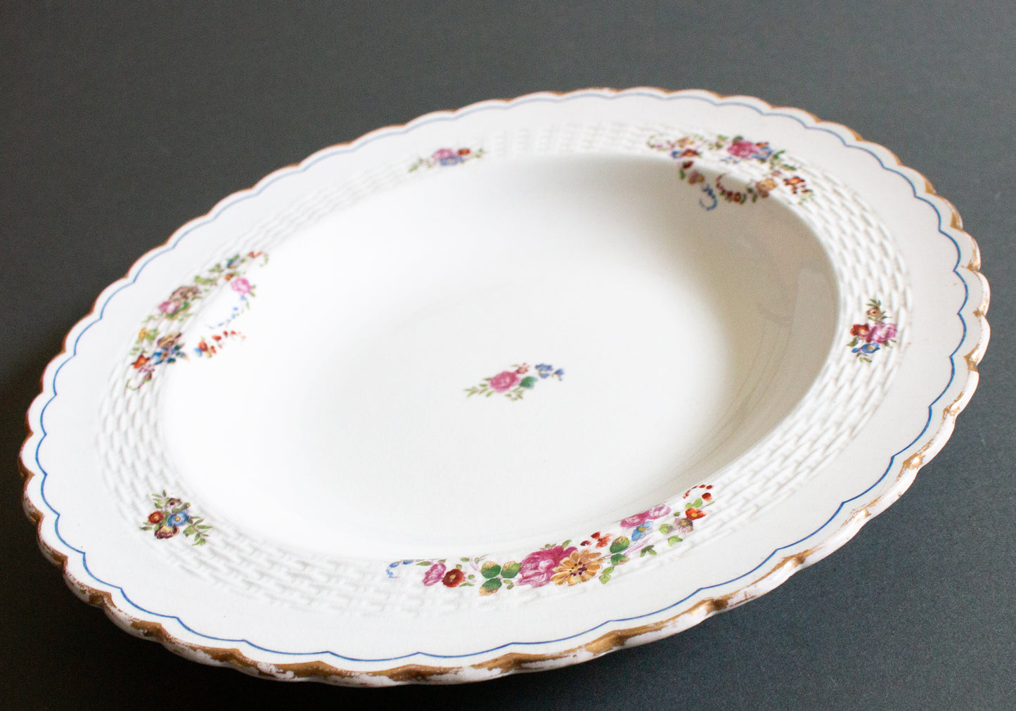 Antique Minton Rimmed Plate or Bowl with Floral Detail