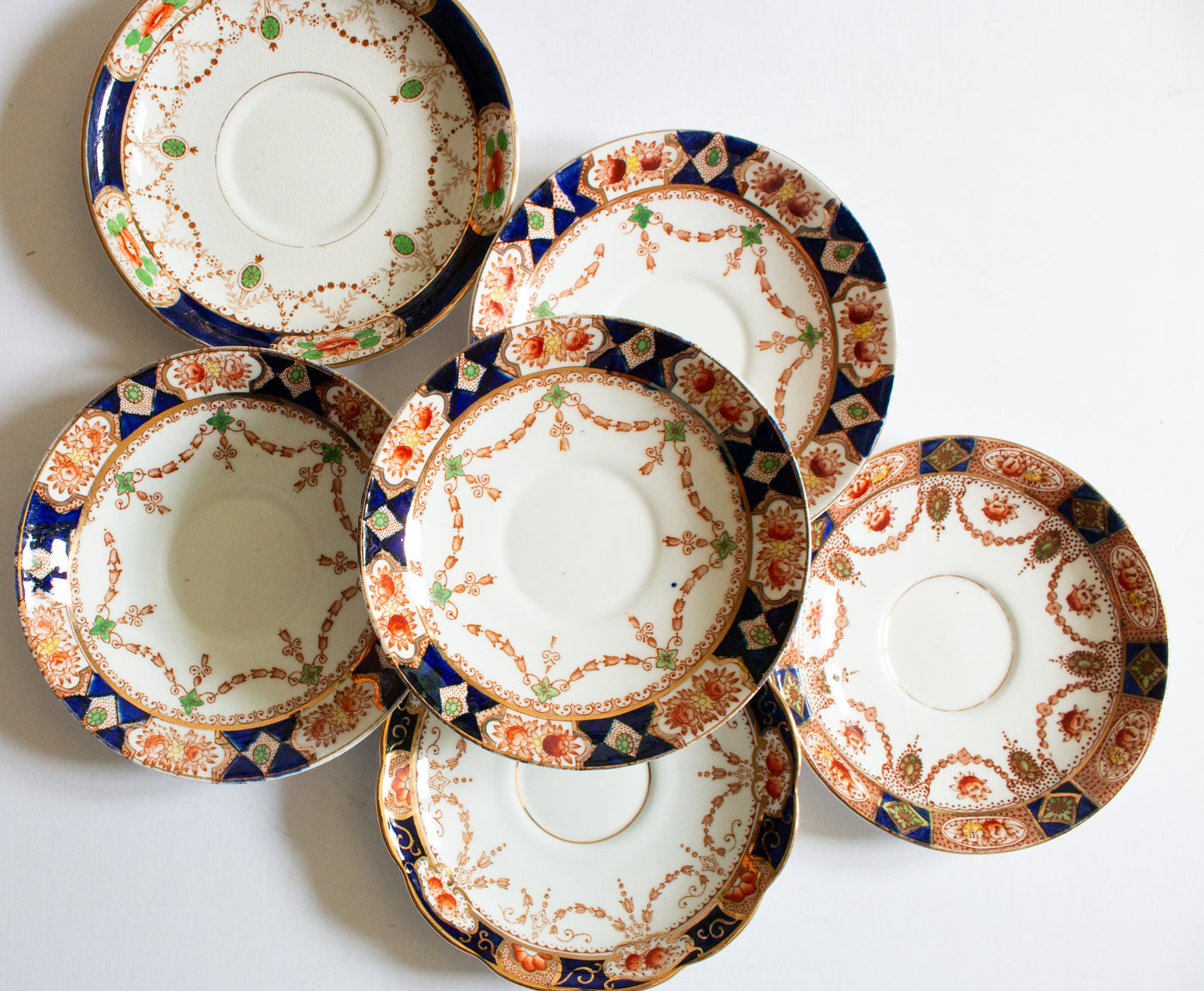 Antique Mismatched Imari Type Edwardian Saucers (6)