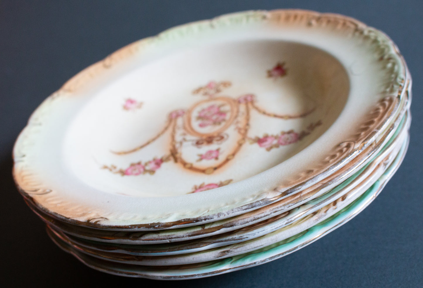 Crown Fieldings Stoke on Trent England Rimmed Dessert or Soup Bowls (5)