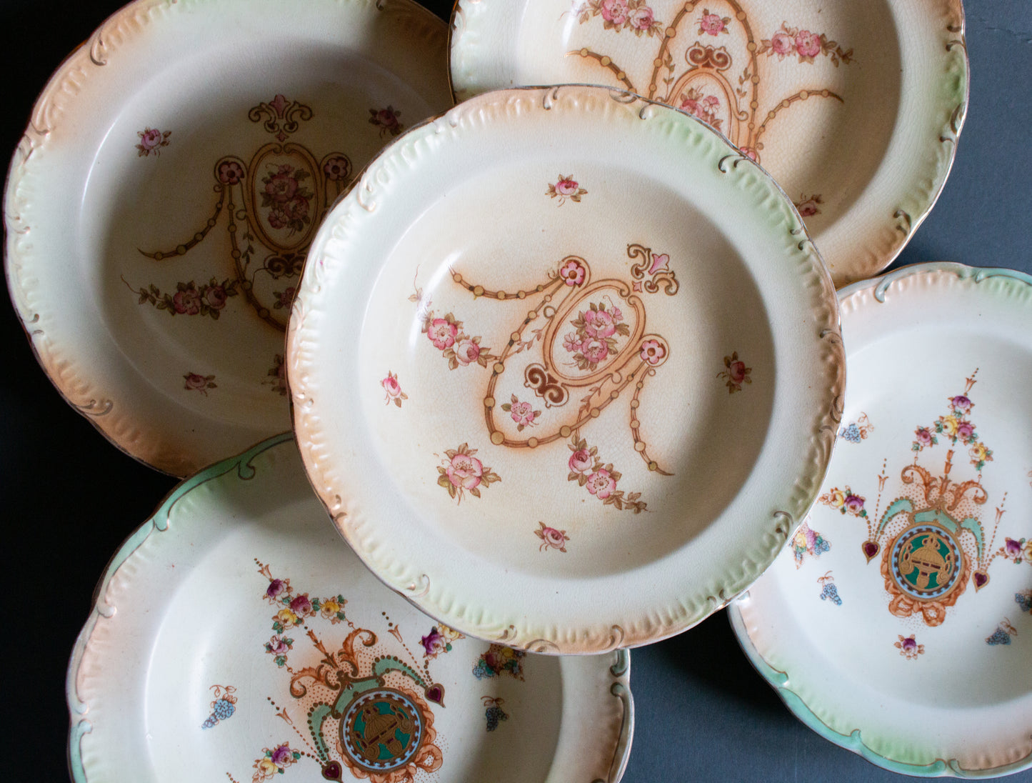 Crown Fieldings Stoke on Trent England Rimmed Dessert or Soup Bowls (5)