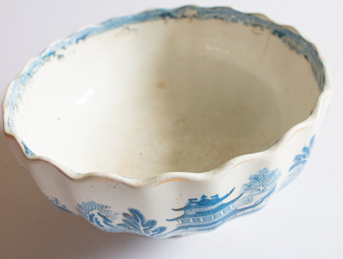 Antique Blue and White Transferware 'Willow' Pattern Footed Serving Bowl