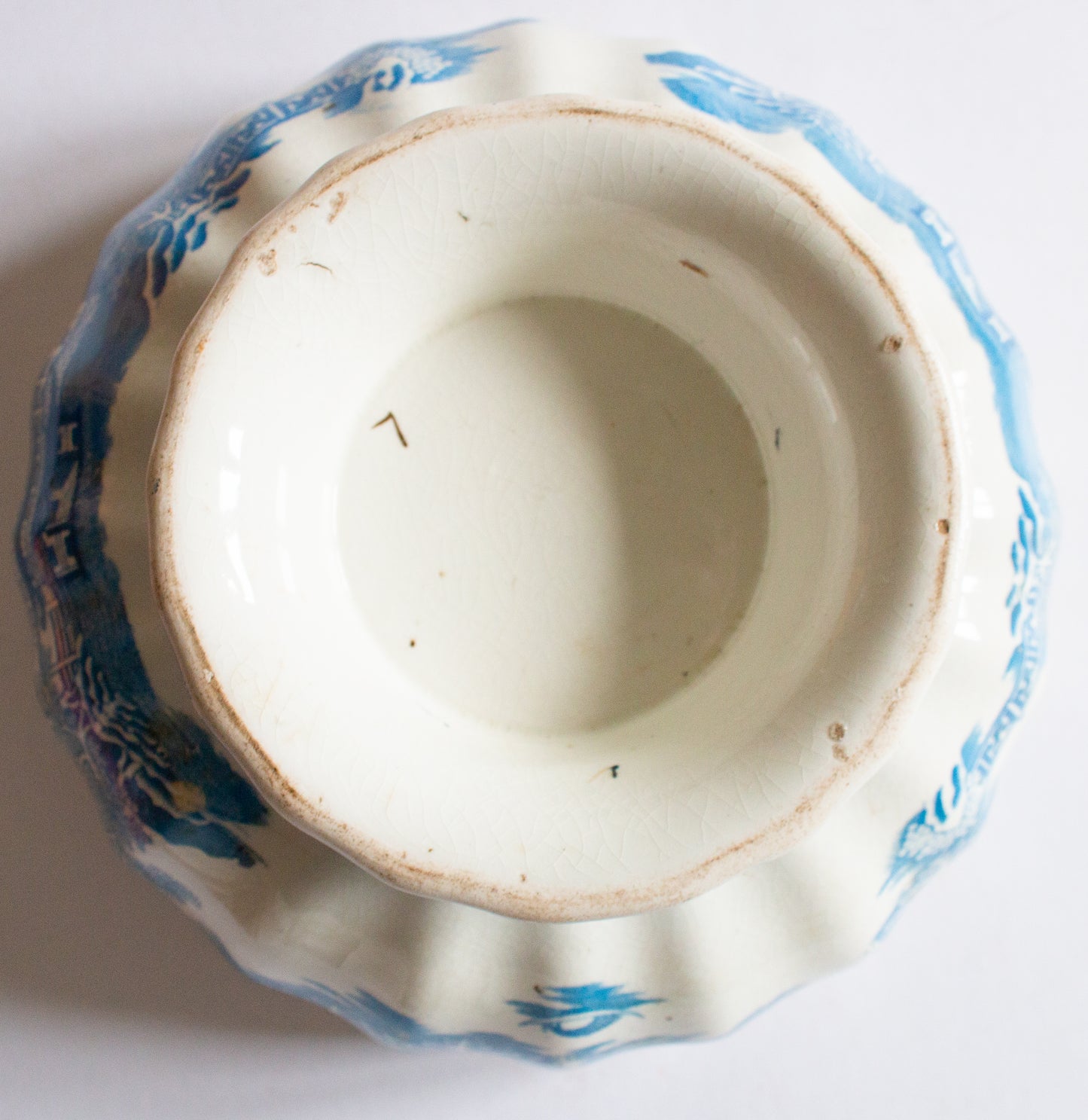 Antique Blue and White Transferware 'Willow' Pattern Footed Serving Bowl