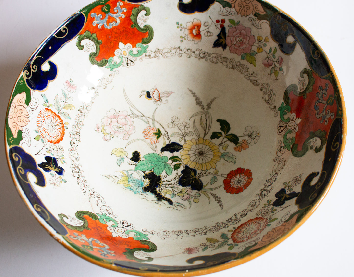 Antique Imari Transferware Large Footed Serving Bowl