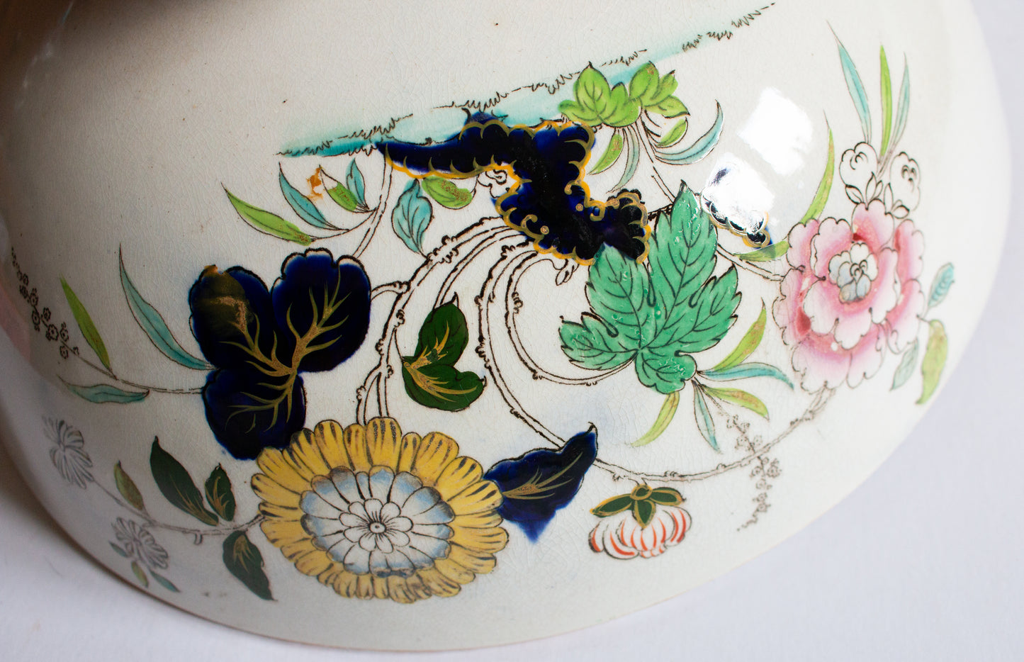 Antique Imari Transferware Large Footed Serving Bowl