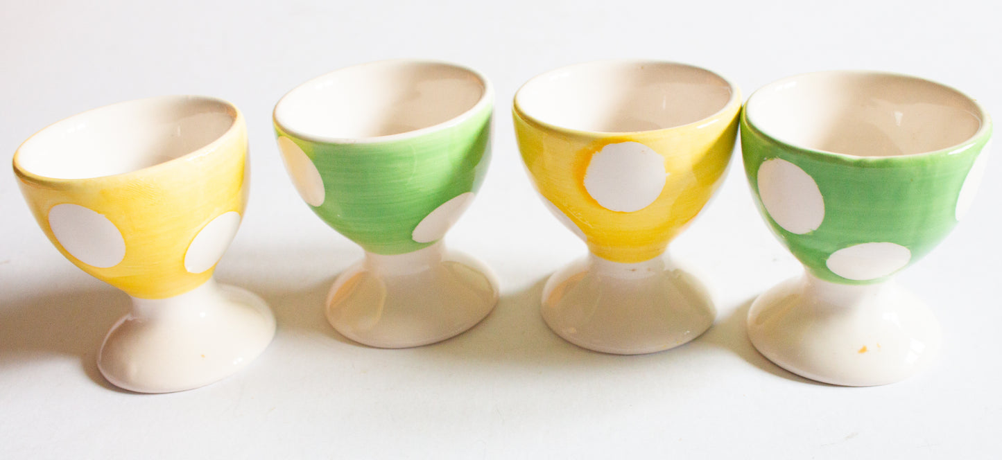 Vintage French Afibel Yellow and Green Polka Dot Egg Cups (4)