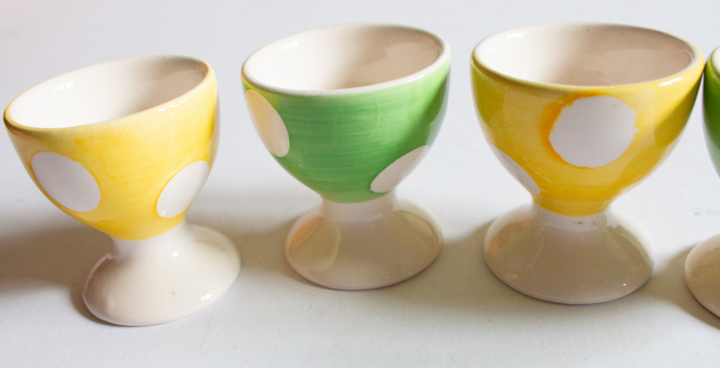 Vintage French Afibel Yellow and Green Polka Dot Egg Cups (4)