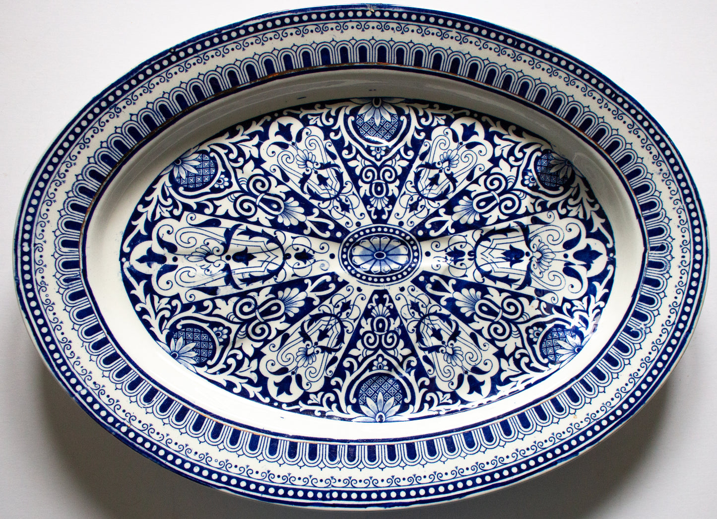 Brown Westhead Moore 'Teutonic' Pattern Large Blue and White Transferware Serving Platter