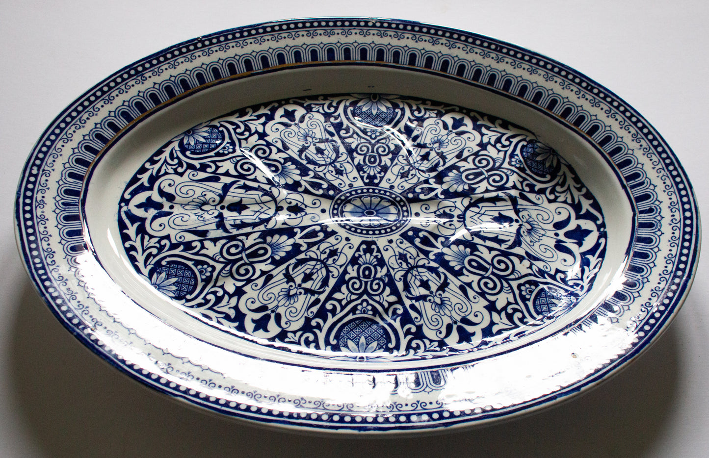 Brown Westhead Moore 'Teutonic' Pattern Large Blue and White Transferware Serving Platter