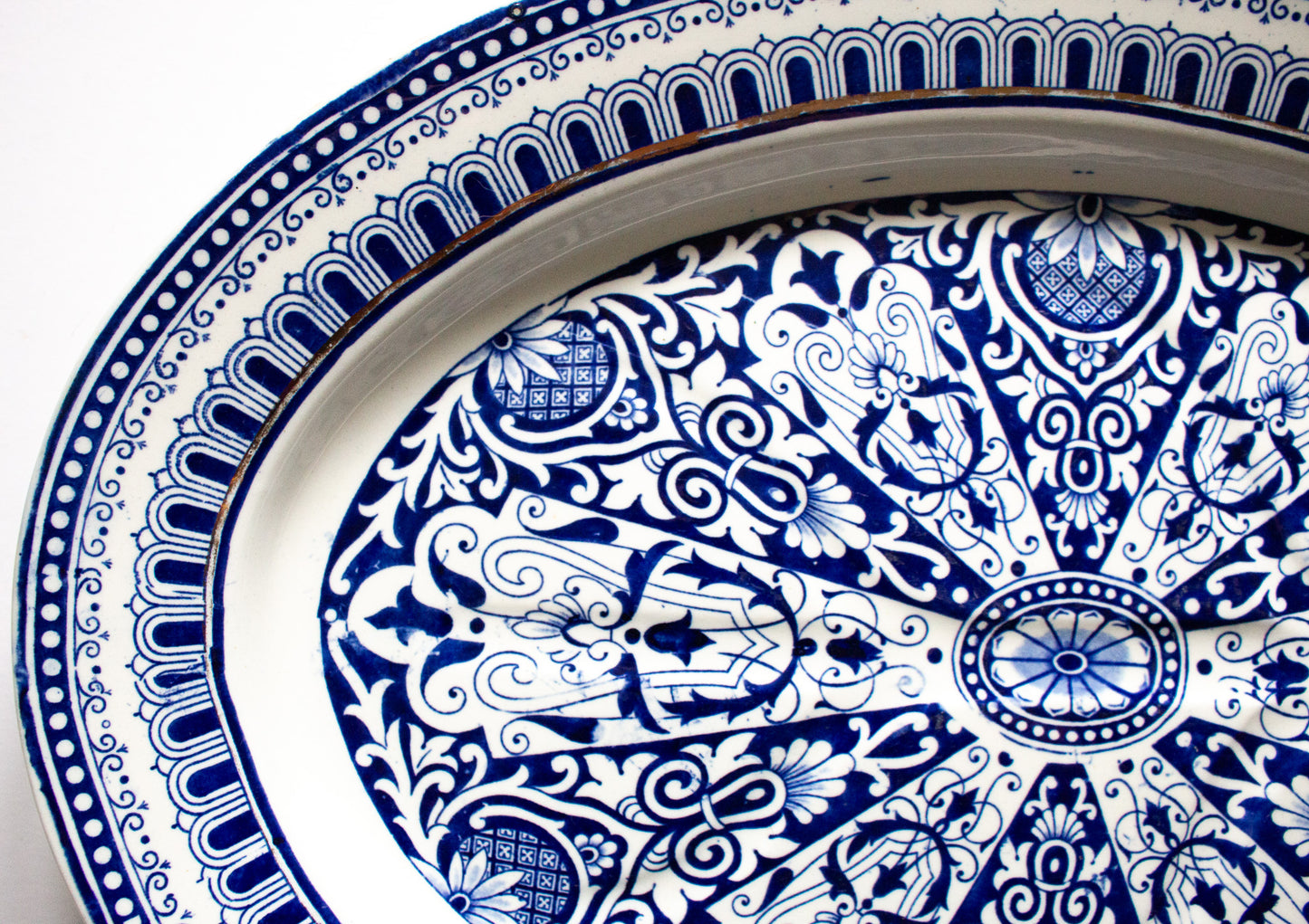 Brown Westhead Moore 'Teutonic' Pattern Large Blue and White Transferware Serving Platter