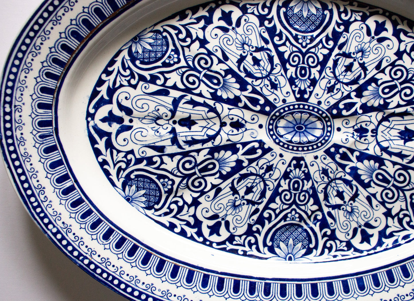 Brown Westhead Moore 'Teutonic' Pattern Large Blue and White Transferware Serving Platter