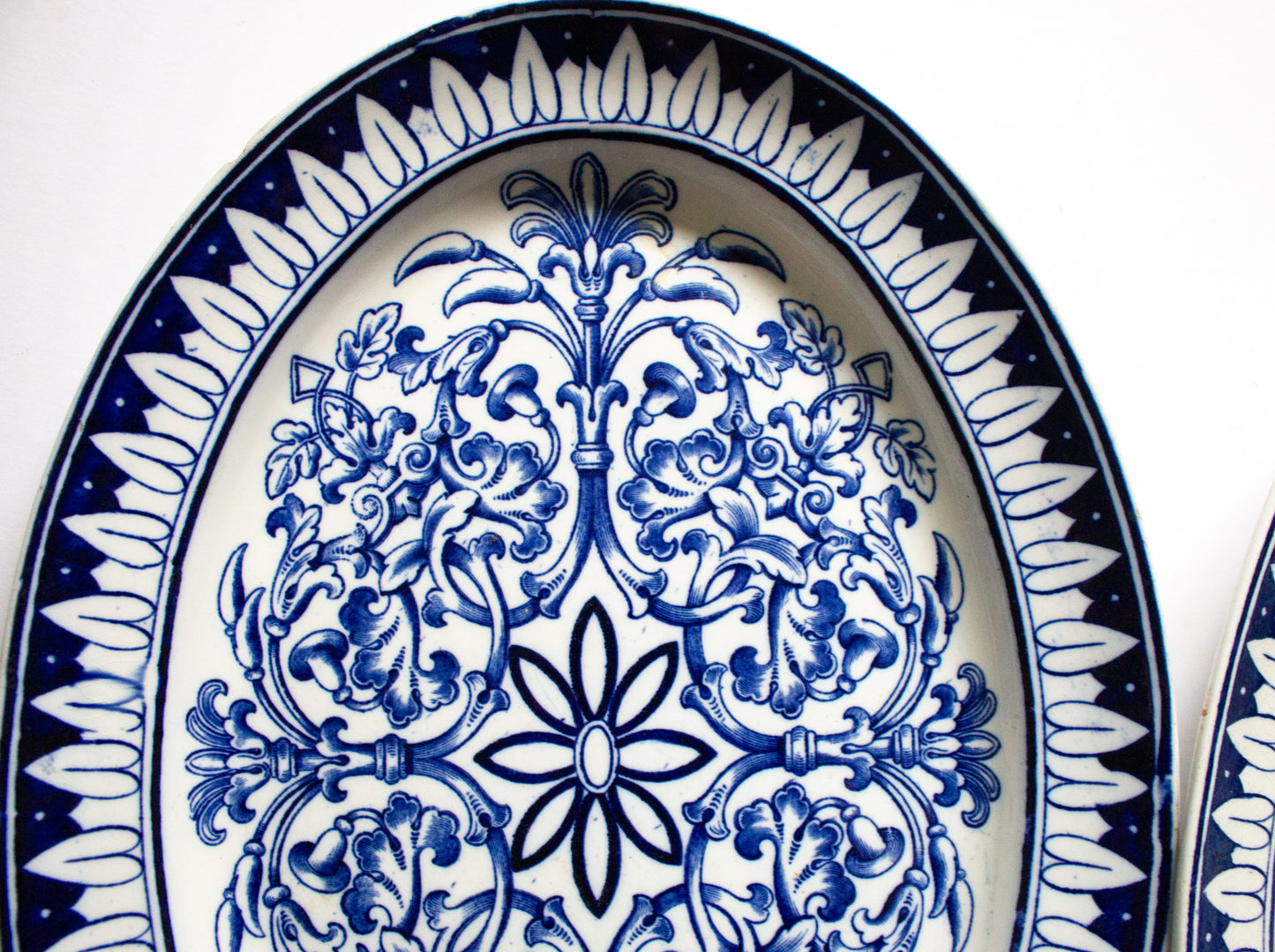 Brown Westhead Moore 'Teutonic' Pattern  Blue and White Transferware Serving Platters (2)