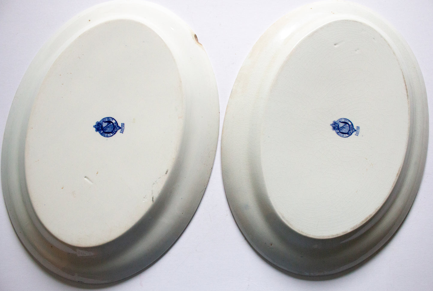 Brown Westhead Moore 'Teutonic' Pattern  Blue and White Transferware Serving Platters (2)