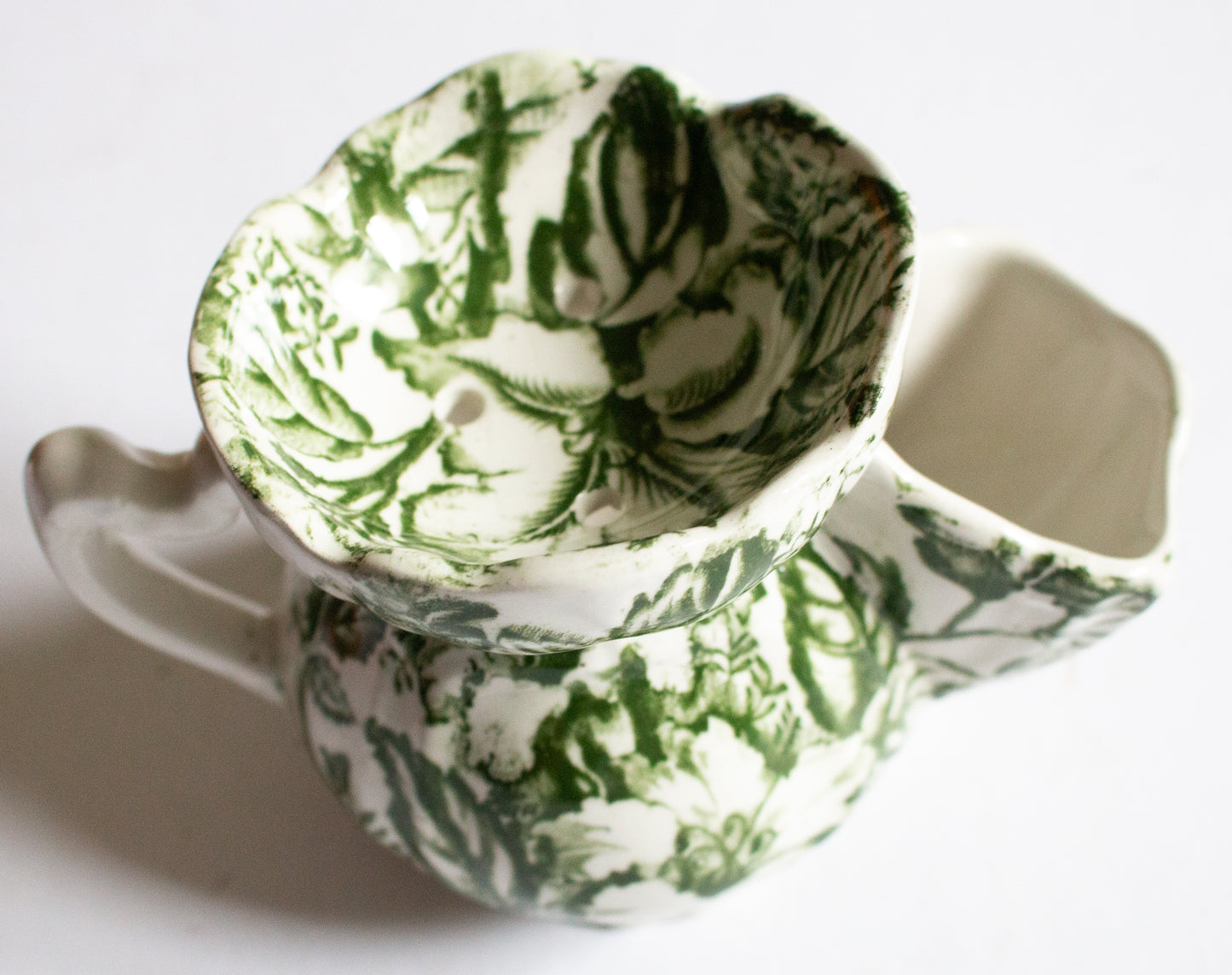 Fenton 'Azalea' Pattern Green and White Transferware Shaving Mug