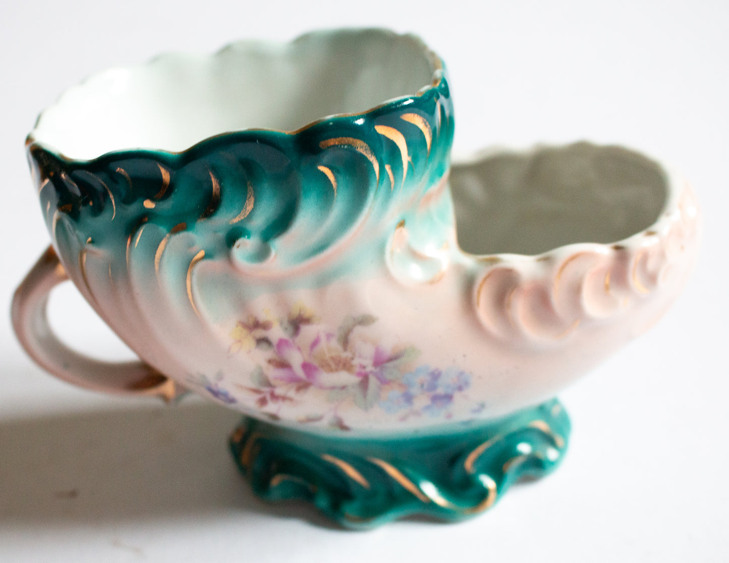 Antique Green Pink Shell Shape Shaving Mug