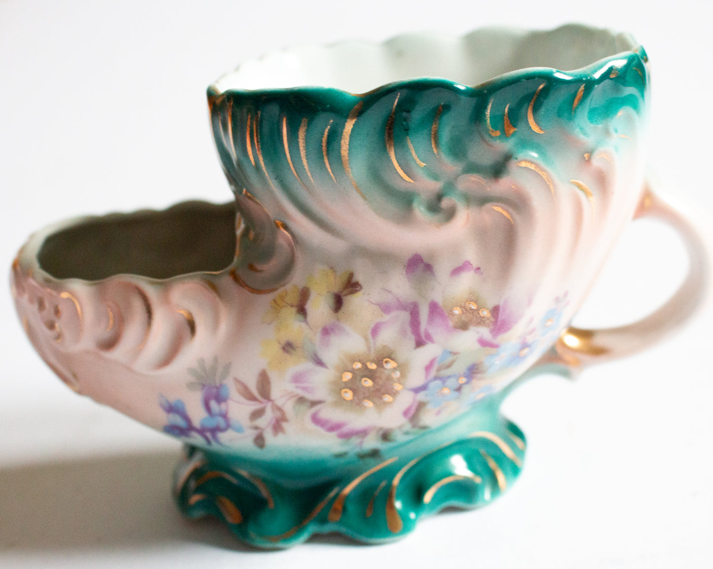 Antique Green Pink Shell Shape Shaving Mug