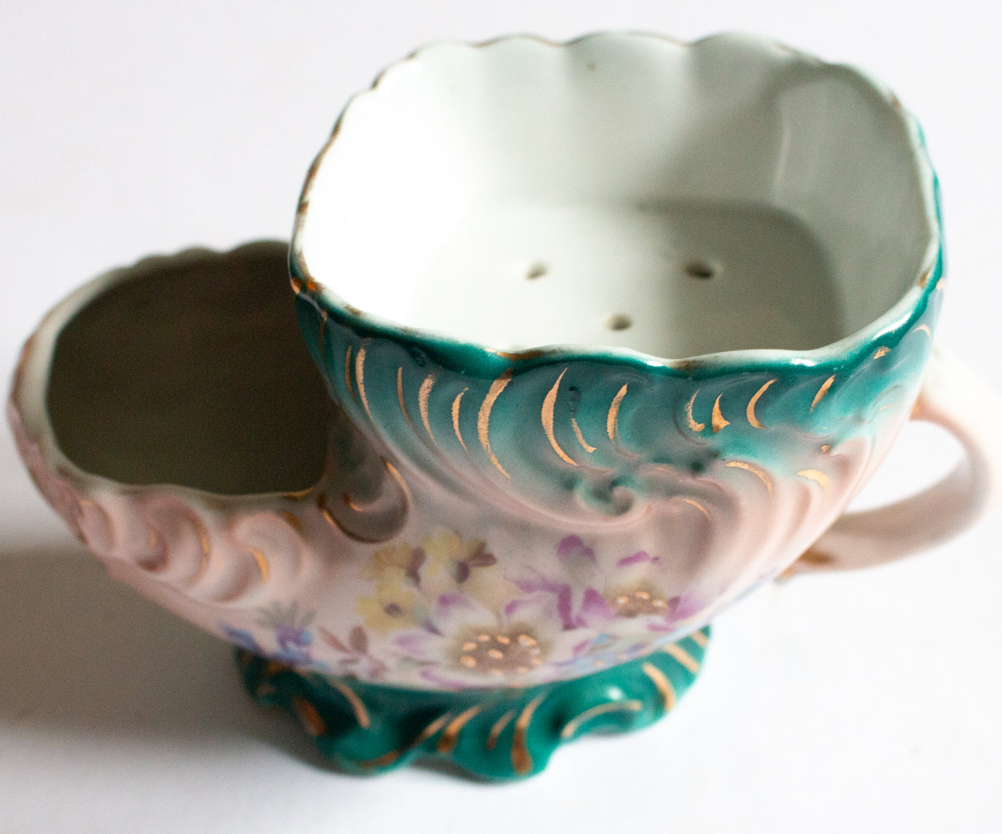 Antique Green Pink Shell Shape Shaving Mug