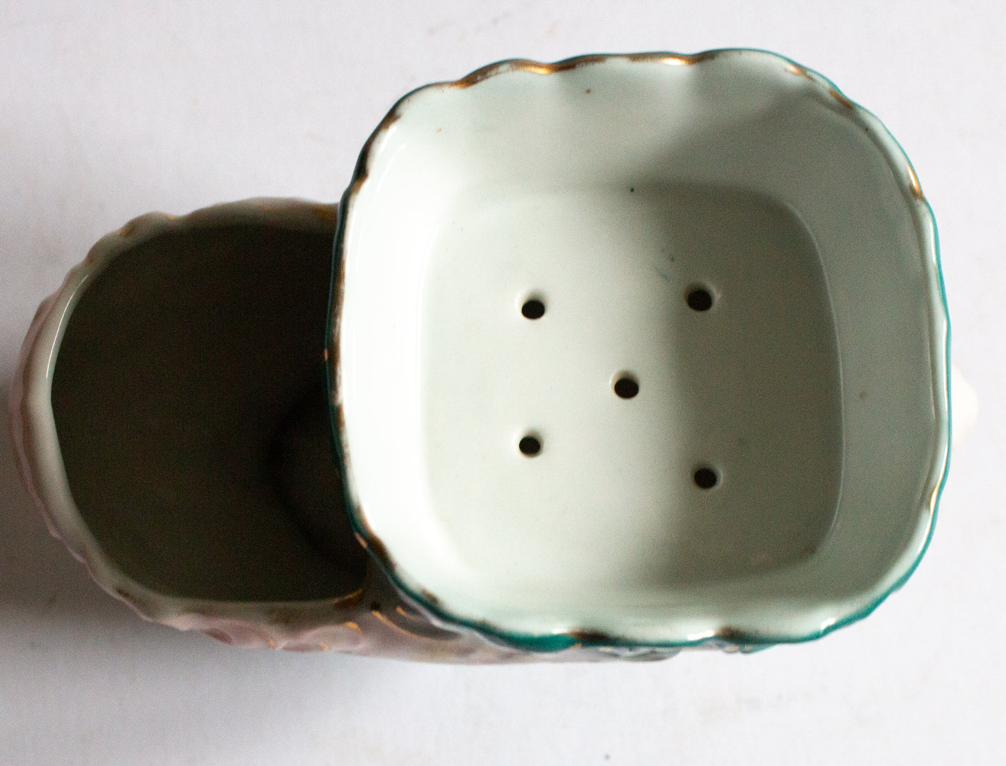 Antique Green Pink Shell Shape Shaving Mug