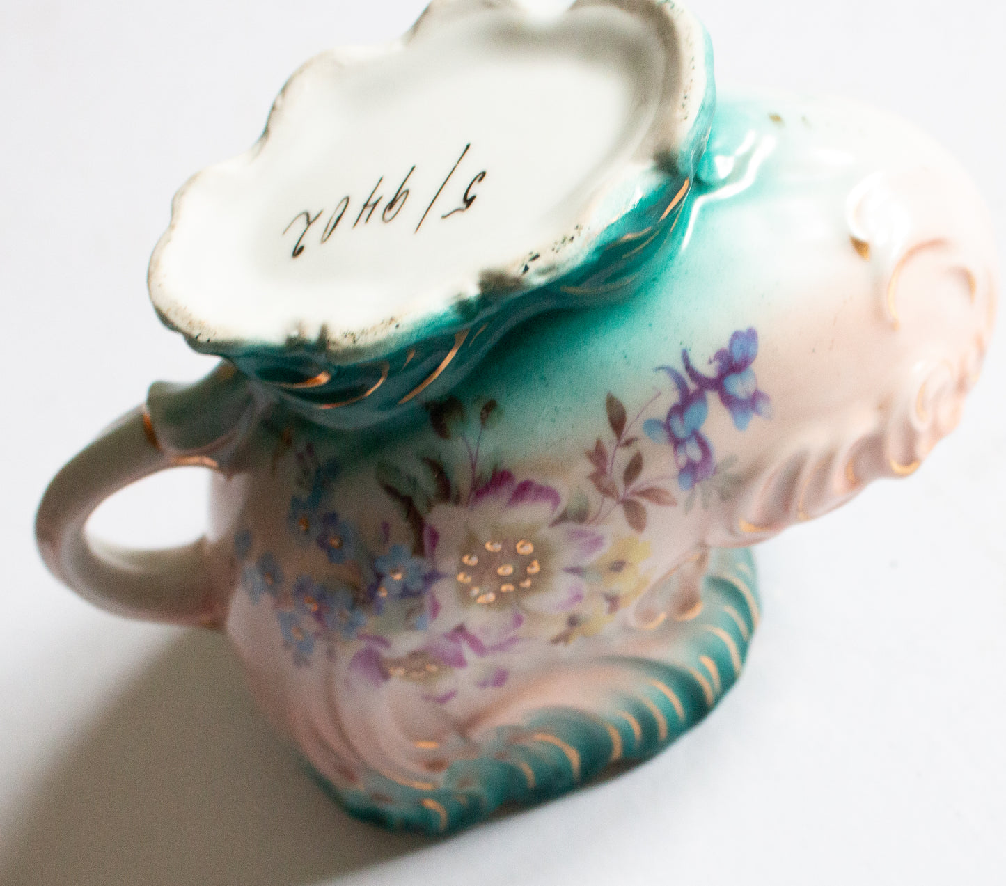 Antique Green Pink Shell Shape Shaving Mug