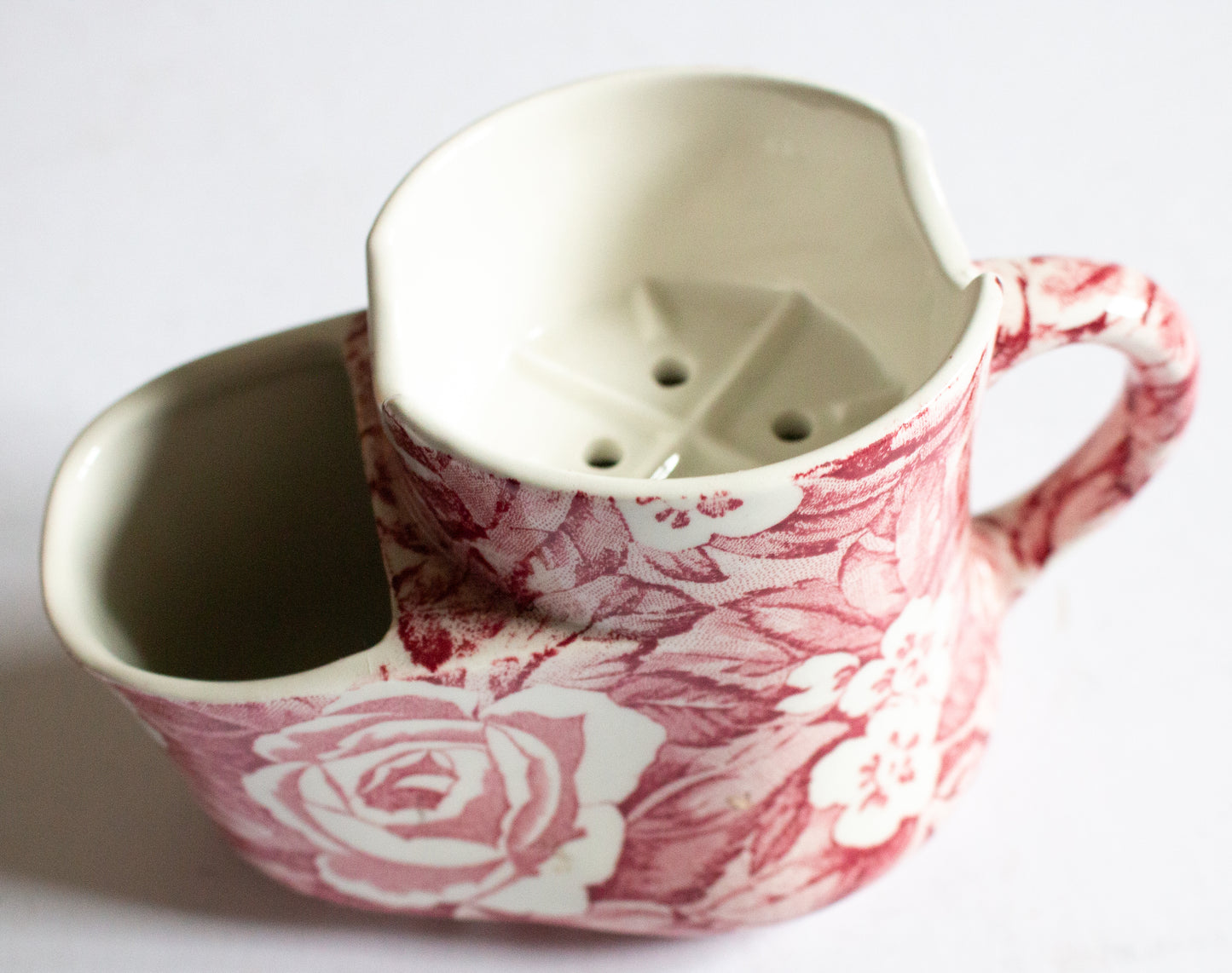 Burleigh Ware 'Victorian Chintz' Pattern Red and White Transferware Shaving Mug