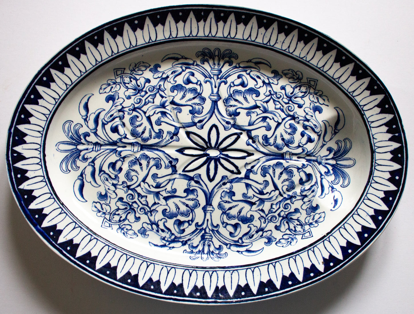 Brown Westhead Moore 'Teutonic' Pattern Large Blue and White Transferware Serving Platter