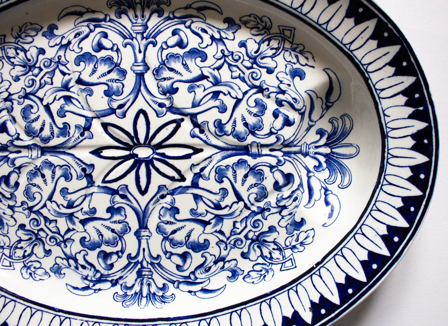 Brown Westhead Moore 'Teutonic' Pattern Large Blue and White Transferware Serving Platter