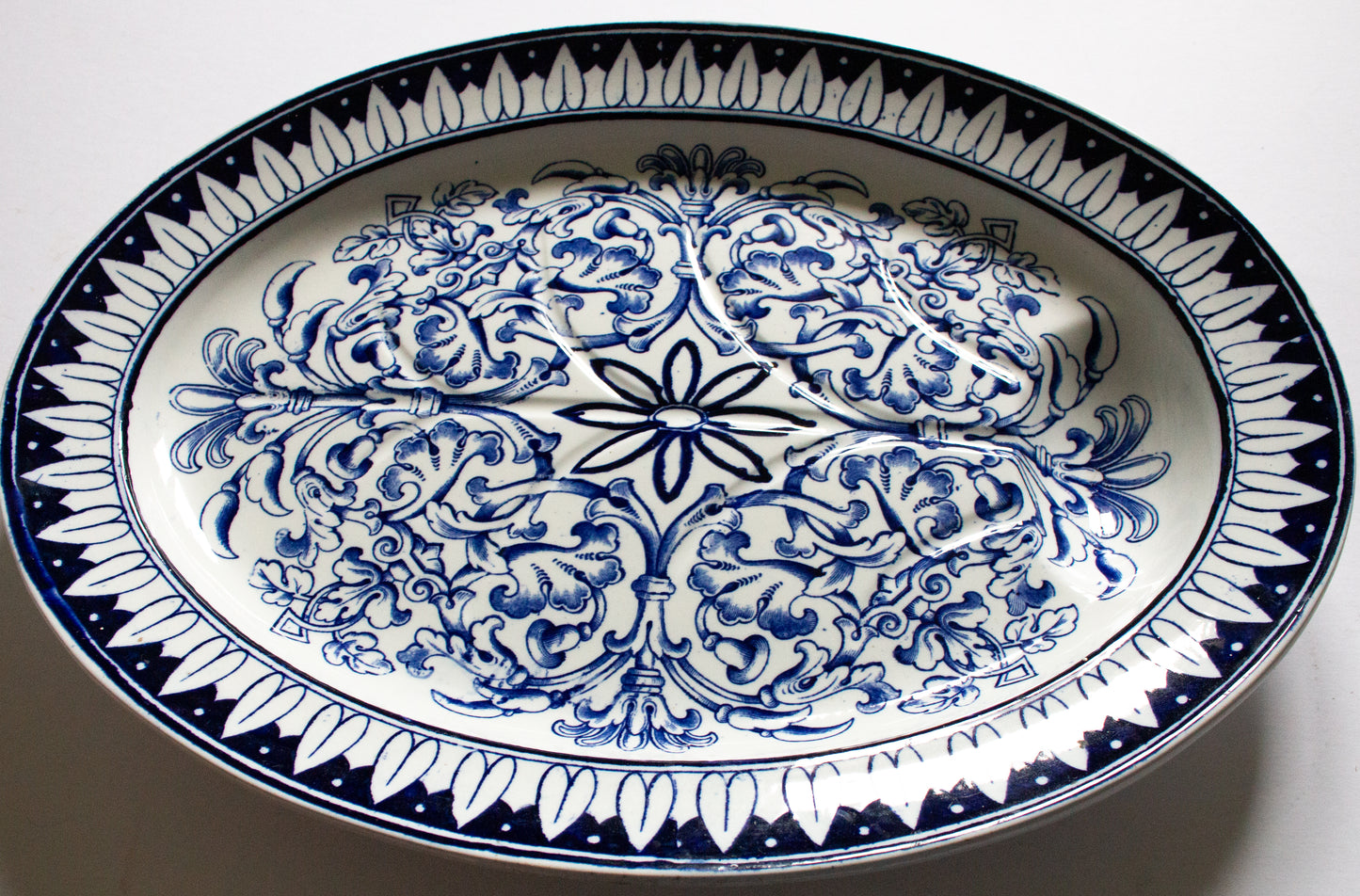 Brown Westhead Moore 'Teutonic' Pattern Large Blue and White Transferware Serving Platter