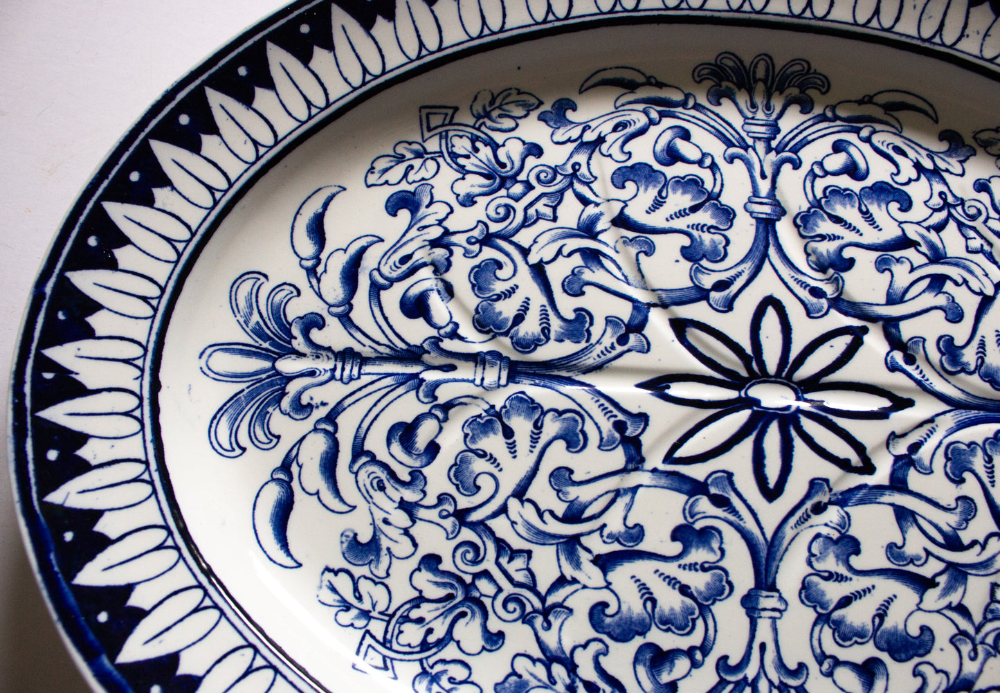 Brown Westhead Moore 'Teutonic' Pattern Large Blue and White Transferware Serving Platter