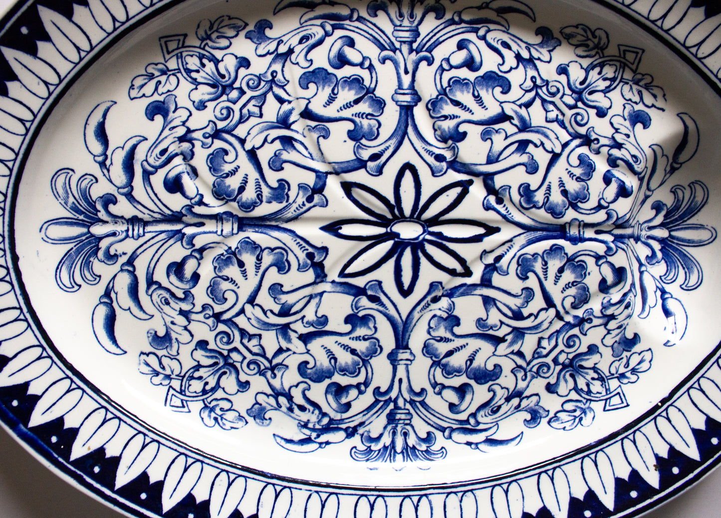 Brown Westhead Moore 'Teutonic' Pattern Large Blue and White Transferware Serving Platter