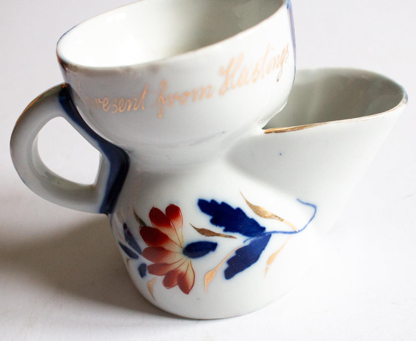 Antique Blue and Orange Imari Souvenir Shaving Mug 'Greetings from Hastings'