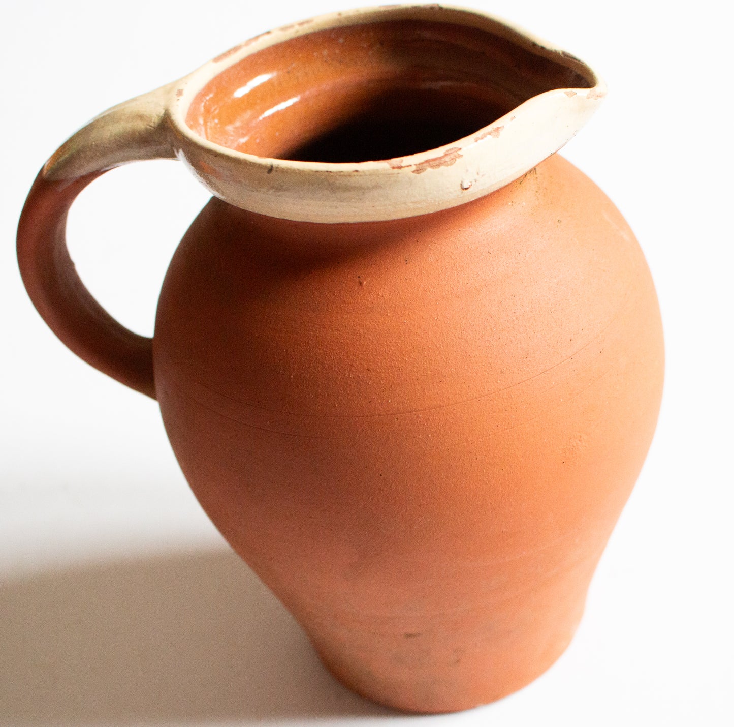 Antique West Country Terracotta Jug or Pitcher with Cream Lip and Glazed Interior