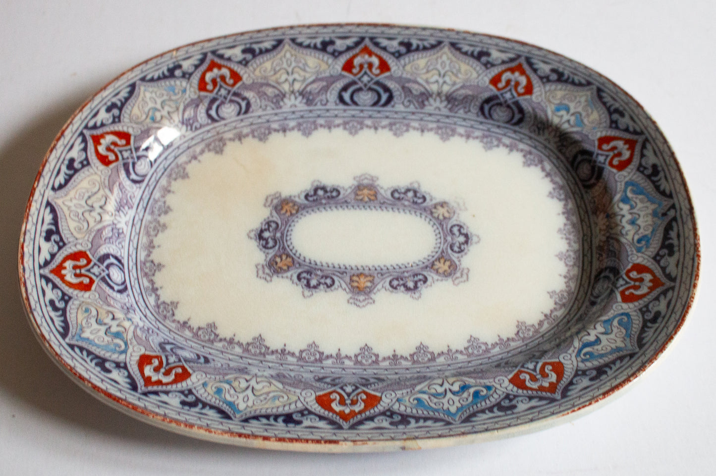 Francis Morley & Co. Small Blue and White Transferware Clobbered 'Chantilly' Pattern Serving Platter