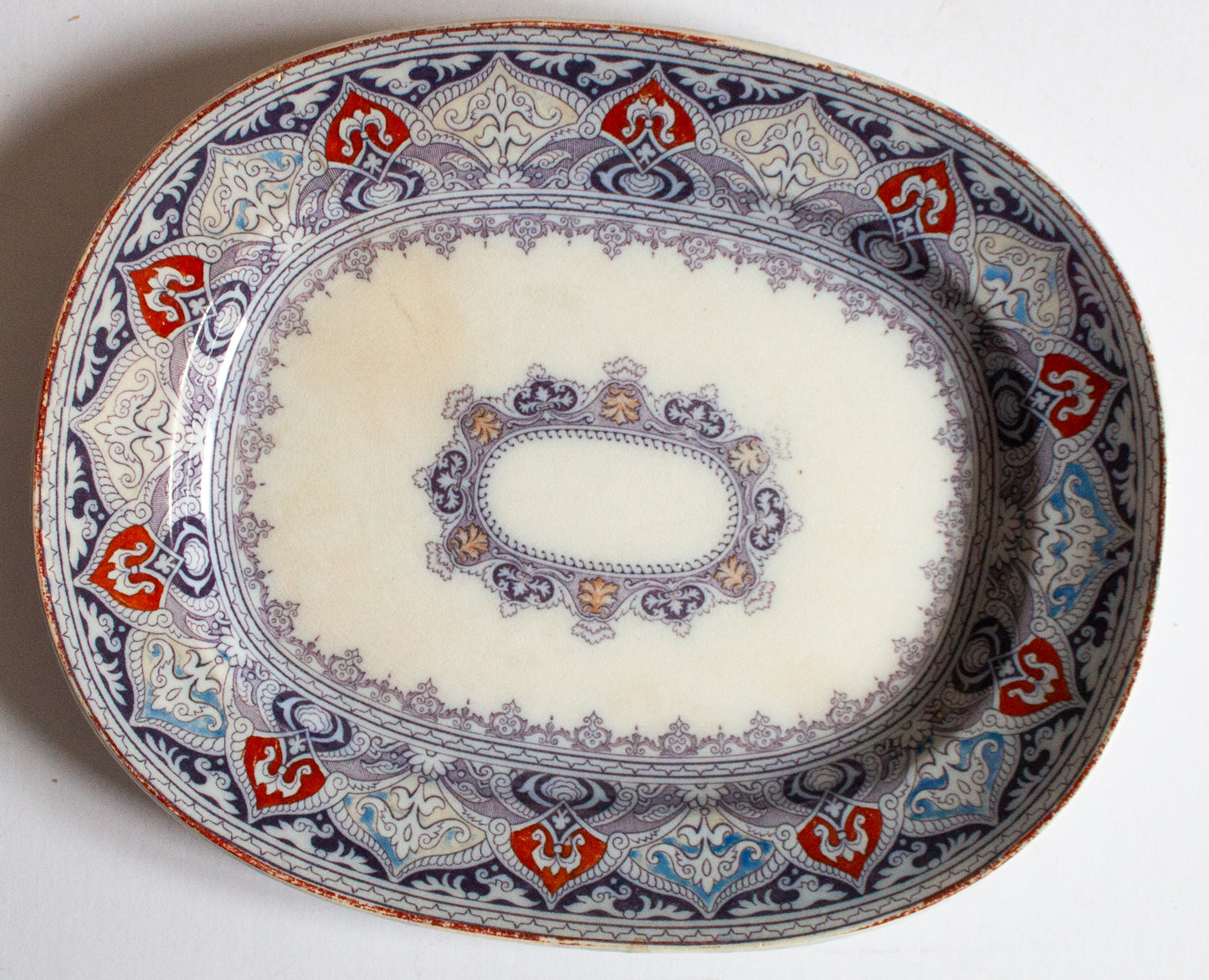 Francis Morley & Co. Small Blue and White Transferware Clobbered 'Chantilly' Pattern Serving Platter