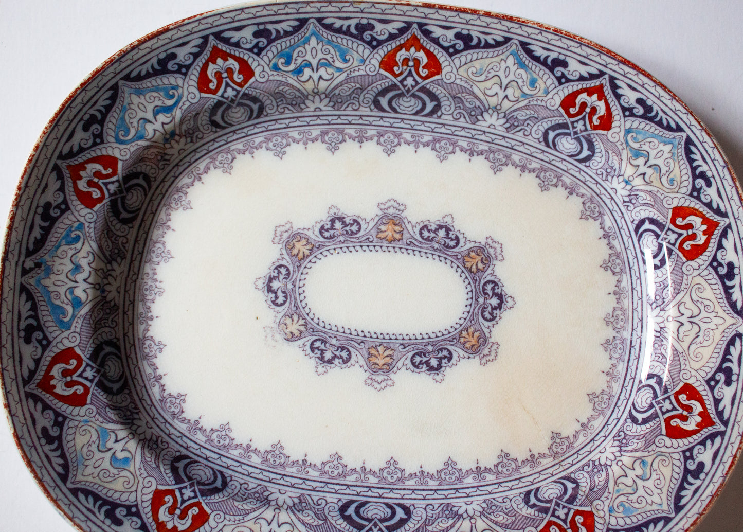 Francis Morley & Co. Small Blue and White Transferware Clobbered 'Chantilly' Pattern Serving Platter