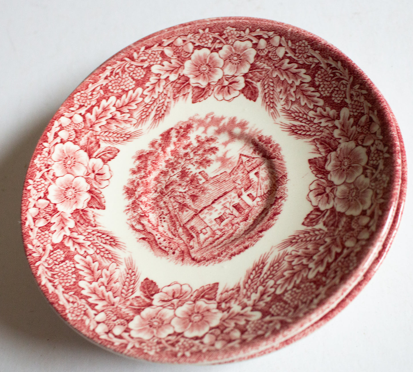 Broadhurst Ironstone 'The Constable Series' Pink and White Transferware Saucers (4)