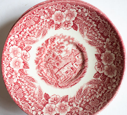 Broadhurst Ironstone 'The Constable Series' Pink and White Transferware Saucers (4)