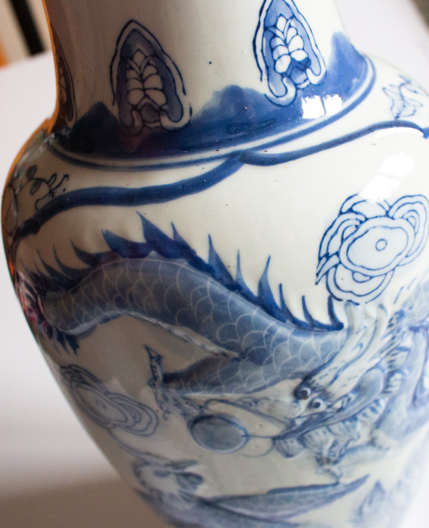 Large Blue and White Transferware Chinese Vase