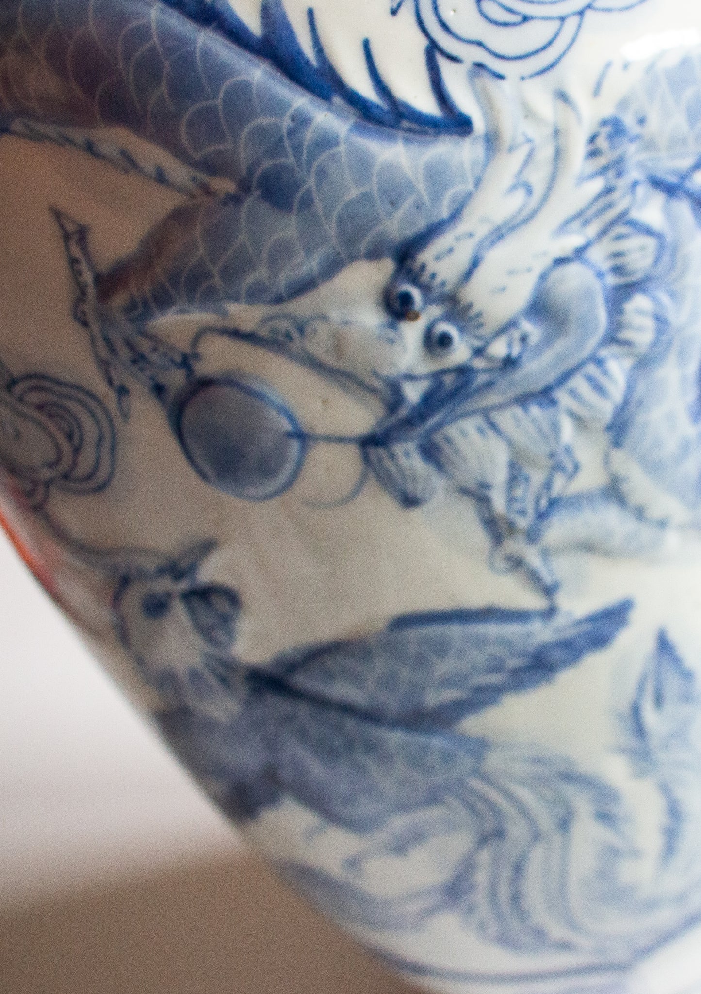 Large Blue and White Transferware Chinese Vase