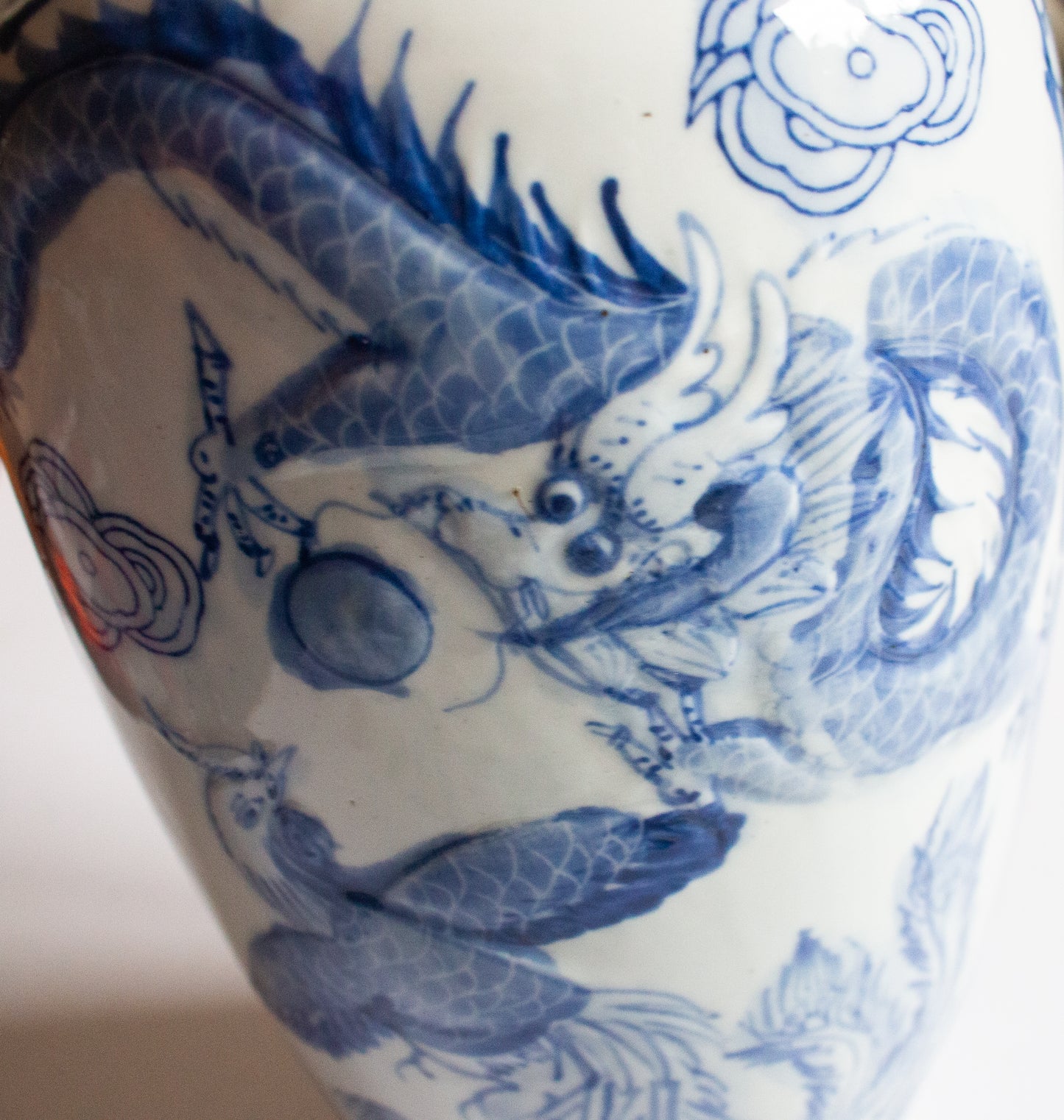 Large Blue and White Transferware Chinese Vase