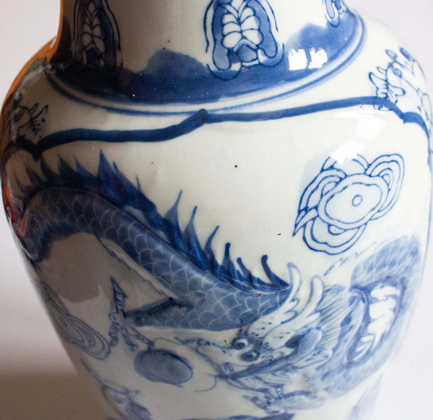 Large Blue and White Transferware Chinese Vase