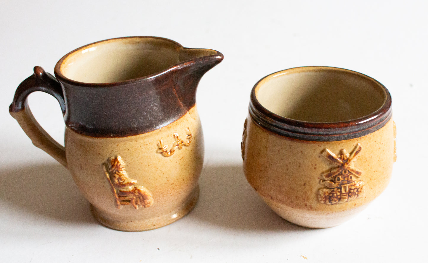 Denby Stoneware Sugar Bowl and Creamer Set with Moulded Detail