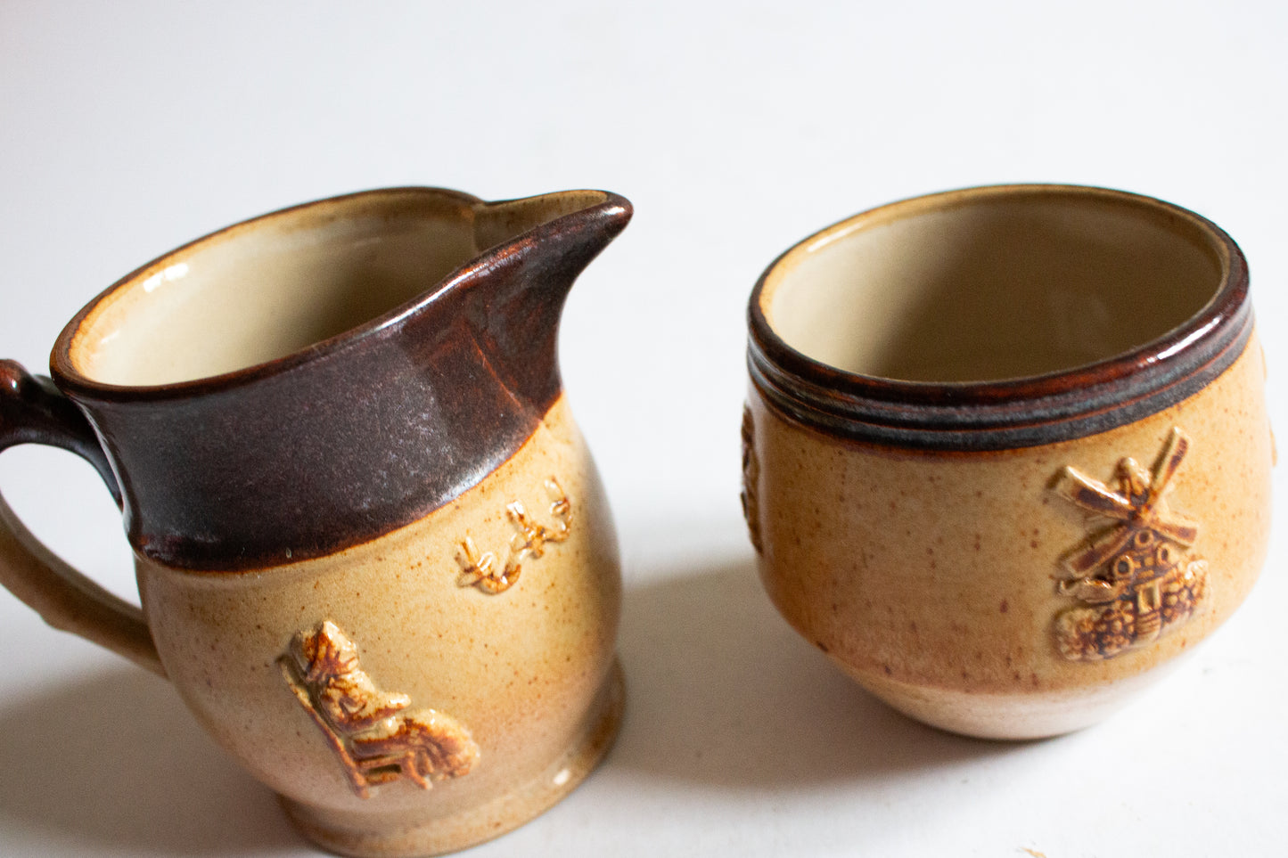 Denby Stoneware Sugar Bowl and Creamer Set with Moulded Detail