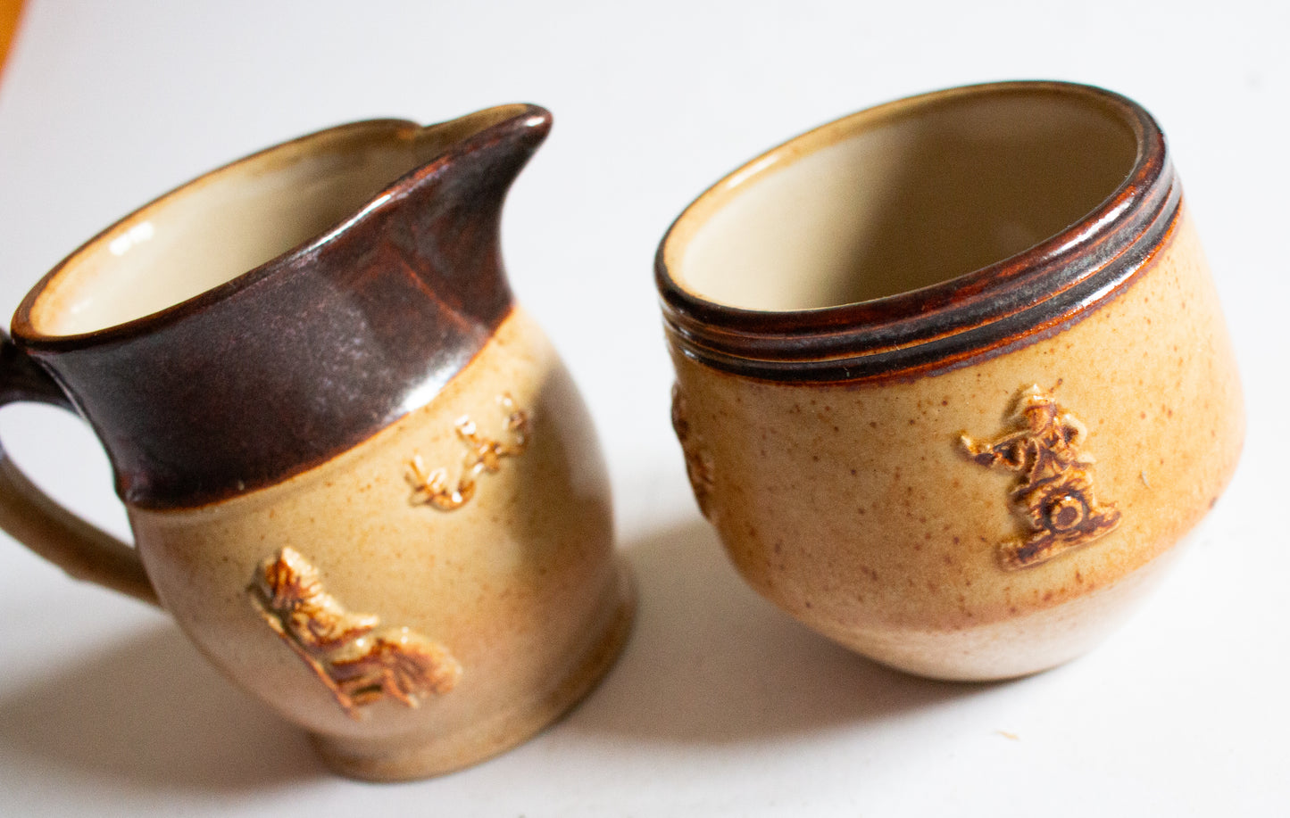 Denby Stoneware Sugar Bowl and Creamer Set with Moulded Detail