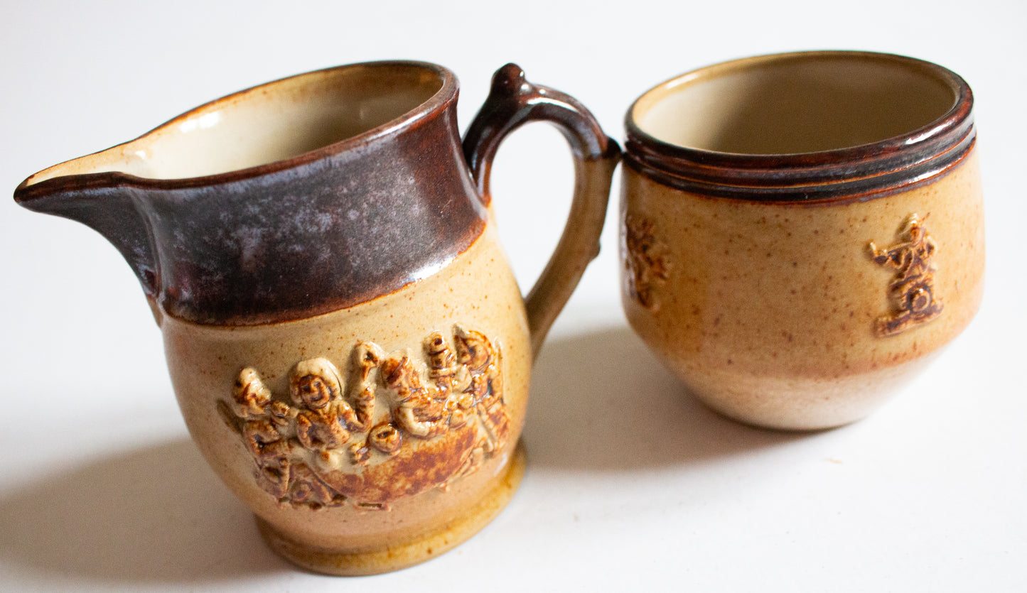 Denby Stoneware Sugar Bowl and Creamer Set with Moulded Detail