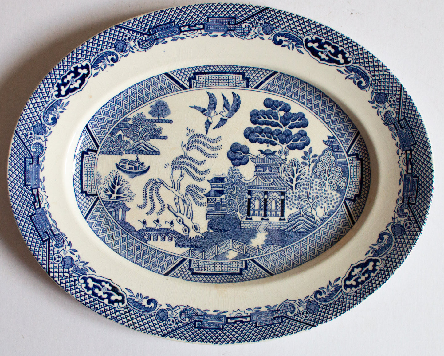 Barratt's Staffordshire 'Willow' Pattern Small Blue and White Transferware Serving Platter