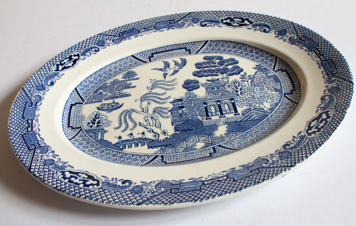 Barratt's Staffordshire 'Willow' Pattern Small Blue and White Transferware Serving Platter