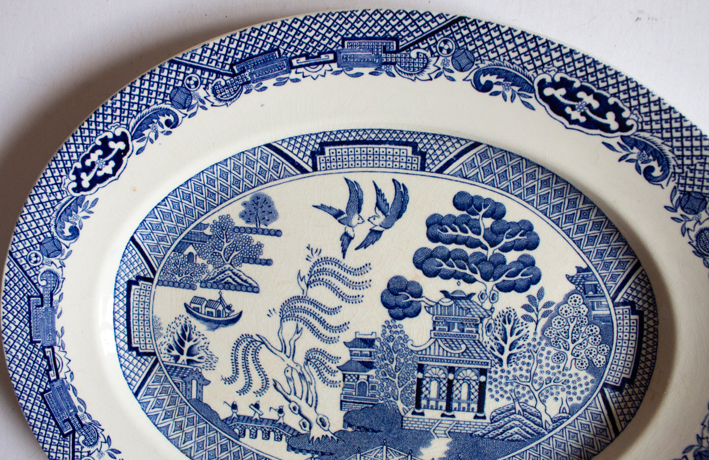 Barratt's Staffordshire 'Willow' Pattern Small Blue and White Transferware Serving Platter