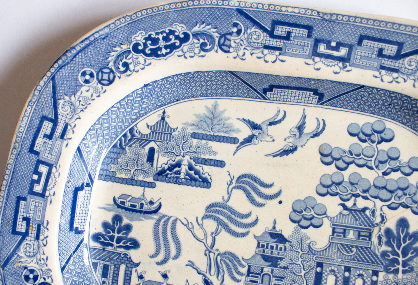 Antique 'Willow' Pattern Blue and White Transferware Serving Platter