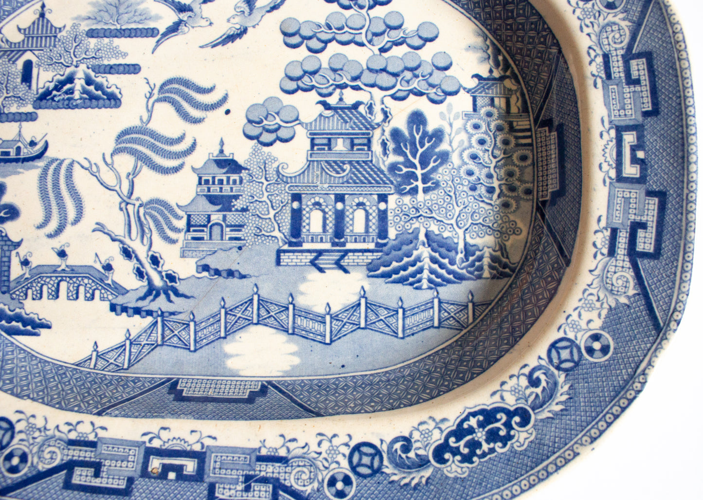 Antique 'Willow' Pattern Blue and White Transferware Serving Platter