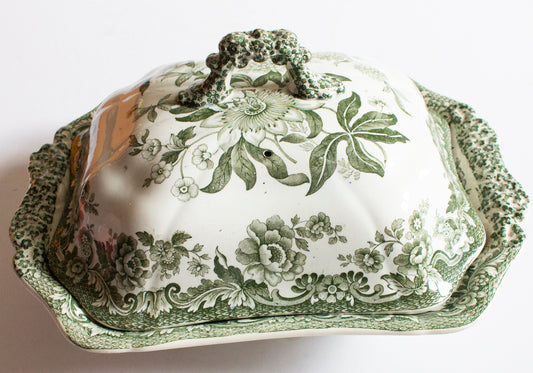 Copeland Late Spode Green and White Transferware Lidded Tureen