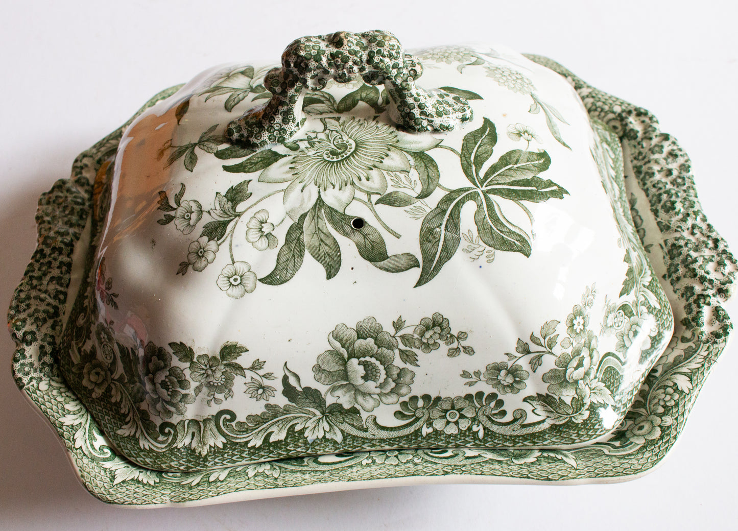 Copeland Late Spode Green and White Transferware Lidded Tureen